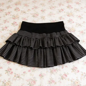 Women's Casual Daily Streetwear Black Grey Embellished Striped Print High Waist Tiered Ruffle Flared Mini Skirt 2026