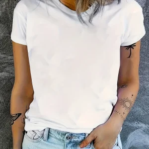 Women'S Casual Solid Color T-Shirt - Soft Crew Neck Short Sleeve Top for Casual Attire Black, Ladies T Shirts Aesthetic Clothes
