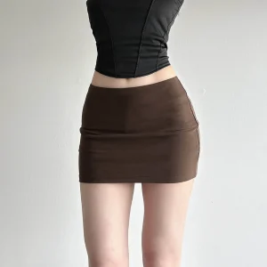 SUCHCUTE Solid Minimalist Basic Bodycon Skirt Women's Streetwear Casual Elastic Waist Mini Skirt All match Harajuku Clothes 2026