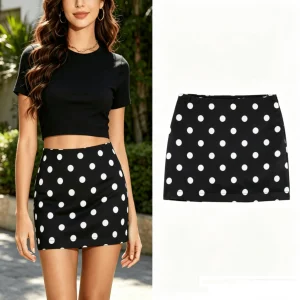 Streetwear Womens Polka Dot Mini Skirt Sexy Chic Zipper Straight Skirt 2026 Summer Holiday Night Out Clubwear Fashion
