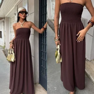 2026 New Summer Fashion Solid Color Off-Shoulder Strapless Waist-Cinching Long Dress for Women