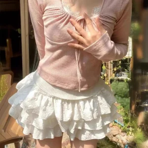 Women Kawaii Lolita Shorts Skirt Ruffles Layered High Waist Mini Skirts Shoujo Girl Sweet Sukapan Y2K Summer 2026