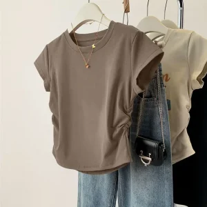 Women Summer Short Sleeved Top for Fashion Versatile Base Shirt Slim Fit Round Neck T-shirt Casual and Sexy Breathable and Cool